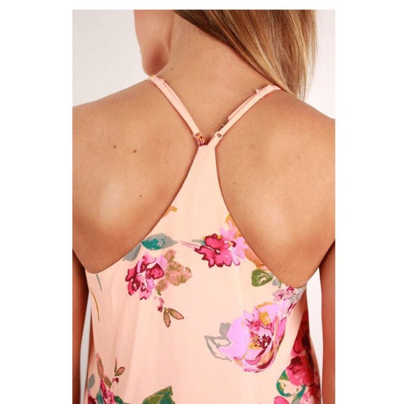 Everly SIZE Small Peach Floral Racerback Summer Tank Top - Picture 4 of 8